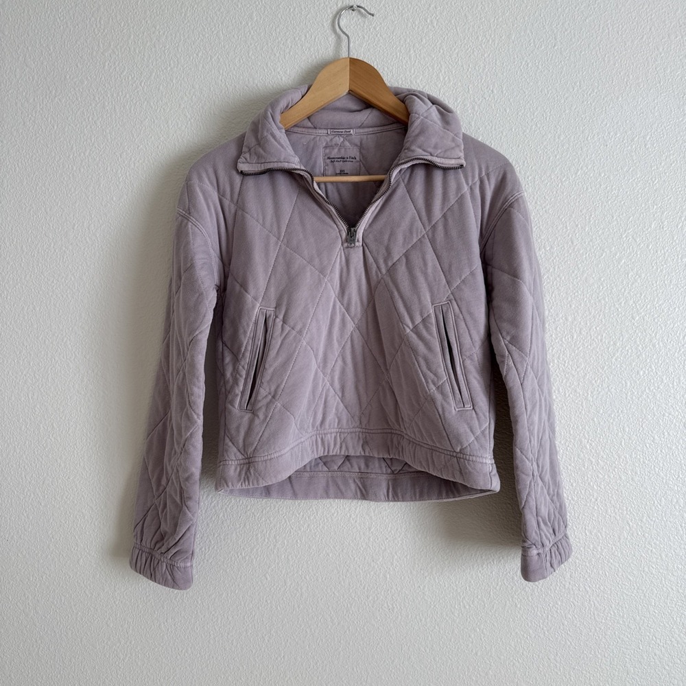 Abercrombie & Fitch Sweatshirt XXS Quilted Dusty Purple 1/4 Zip Pullover Crop - Picture 3 of 9